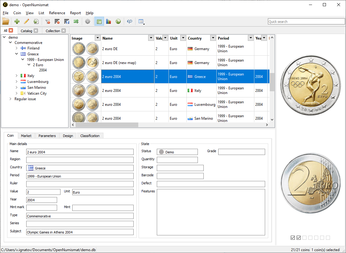 OpenNumismat free coin collecting software